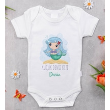 Bitmeyenkartus Bk Kids Isimli Küçük Deniz Kızı Tasarımlı Bebek Body Zıbın - Mode Beyaz