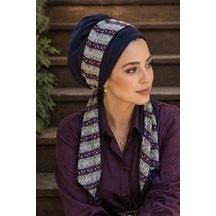 Aişe Tesettür Patlıcan Moru Desenli Fularlı Bone