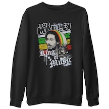Bob Marley - King Of Music Siyah Erkek Kalın Sweatshirt