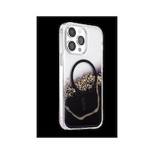 Onegif Apple Uyumlu iPhone 15 Pro Max Lotus Simli Magsafe Kapak - Siyah