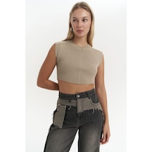 Mai Collection Mai Studios Co. Swipe Haki Yıkamalı Crop Haki