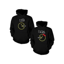 Pacman Sevgili Çift Siyah Kapşonlu Sweatshirt Siyah