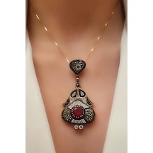 Swarovski Taşlı Kök Yakut Taş Detaylı 925 Ayar Gümüş Rose Tasarım (515402610)