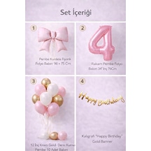 Pembe Fiyonk 4 Yaş Doğum Günü Balon Seti