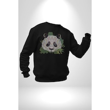 Panda Mandala Unisex Siyah Baskılı Sweatshirt Siyah