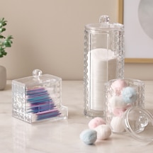 3'lü Mika Kristal Plastik Organizer Seti - Kulak Pamukluk, Makyaj Pamuğu, Mendillik Çok Renkli