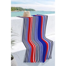 Çizgili Marine Çift Taraflı Plaj Havlusu - Modern Lacivert Kırmızı Hızlı Kuruyan Mikrofiber Havlu Çok Renkli