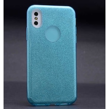 Noktaks - İphone X Uyumlu Kılıf Koruyucu Simli Shining Silikon - Mavi - T3475