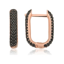 Gümüş Çift Taraflı Siyahtaşlı J Bayan Küpe Gold - Rose Gold