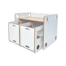 Minera 0-6 Yaş Saka Model Ahşap Montessori Aktivite Oyun Çalışma Masa Ve Sandalye Seti (1 Masa + 2 Sandalye)