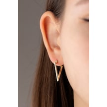 14 Ayar Altın Büyük Boy Geometrik Üçgen Model Küpe KP6775