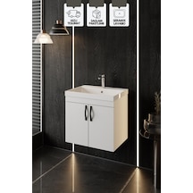 Karen Banyo Ege 60 Cm, Lavabolu Alt Banyo Dolabı, Kapaklı Banyo Alt Dolabı, Seramik Lavabo Dahil Beyaz