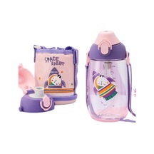 480ml Kılıflı 2 Ayrı Kapaklı Pipetli/pipetsiz Tritan Çocuk Su Matarası Mor-yavruağzı Genel