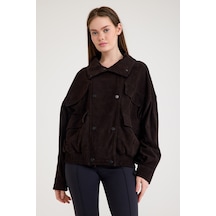 Oversize Bayan Süet Deri Ceket Vb-9-bk-2858-24126 Kahverengi