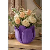 Bezos 3d Baskı Lotus Yapraklı Vazo - Dekoratif Çiçeklik-mor Hb006