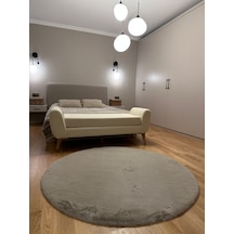 Ultra Soft Bej Yumuşak Dokulu Peluş Halı Yuvarlak