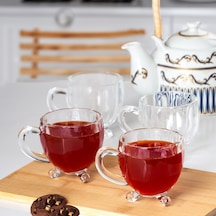 Porsima 15719 Ayaklı Kulplu Desenli 4'lü Cam Bardak 200 Cc