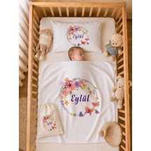 İsimli Kız Bebek Battaniye Seti 80x80 Cm Çift Kat Penye Yastık Kılıfı Ham Bez Kıyafet Kesesi Yenidoğan Hediyesi 2058ybk3x Krem