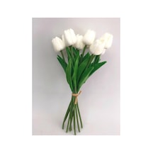 Yapay 8 Li Islak Lale Buketi Gerçeksi Doku Beyaz - Yapay Lale 32 Cm 8 Adet Kırık Beyaz