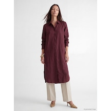 Lcw Everyday Bordo Oversize %100 Keten Kadın Gömlek Tunik