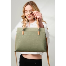 Just Polo Orijinal Kadın Kabartma Desenli El Ve Omuz Çantası 344045pc Yeşil - Taba