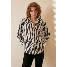 Never More Zebra Desen Modal Gömlek Zebra Desen/siyah Çok Renkli