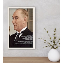 Bk Gift Atatürk Temalı Dekoratif Ahşap Beyaz Çerçeveli Tablo-43