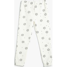 Koton Çiçekli Jogger Eşofman Altı Şardonlu Pamuklu Beli Lastikli Ekru Desenli 4wmg40096ak 4WMG40096AK0D1 Ekru
