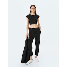 Koton Beli Bağlamalı Üç İplik Cepli Jogger Eşofman Pantolon Siyah 5sak40027ek Siyah