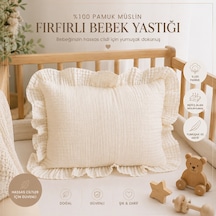 4 Kat Müslin Fırfırlı Bebek Yastık Kılıfı 40x25 Krem Renk