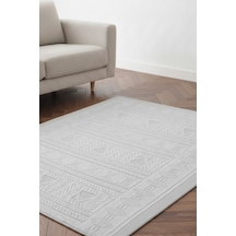 Rolyef İskandinav Kabartmalı Sisal Bukle Yıkanabilir Kaymaz Taban Salon Mutfak Çocuk Odası Halısı Beyaz