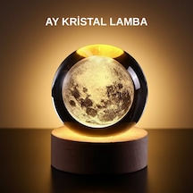 Cosmotex Ay Figürlü 3d Kristal Küre Led Gece Lambası Ahşap Standlı Dekoratif Lamba Sıcak Işık