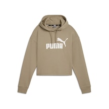 Puma Ess Cropped Logo Hoodie Kadın Bej Sweatshırt Kahverengi Kahverengi