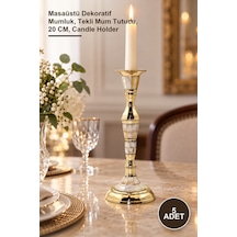 5 Adet Pirinç Sedefli Şamdan Masaüstü Dekoratif Mumluk, Tekli Mum Tutucu, 20 Cm, Candle Holder 2