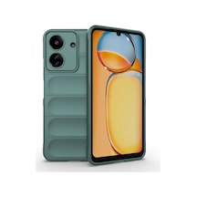 Zore Redmi 13c Kılıf Esnek Tpu Oyuklu Arka Yüzey Tasarımlı Etnik Silikon Kapak - Koyu Yeşil