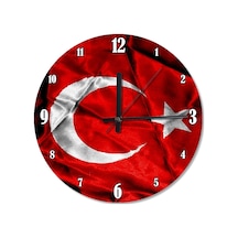Dalgalanan Türk Bayrağı Dekoratif Duvar Saati (407685017) Çok Renkli