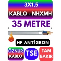 Öznur 3x1,5 Nhxmh Alev İletmez Kablo Metre Seçenekli Gri - 35 Metre