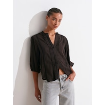 Dilvin 5807 Nervür Detaylı Balon Kol Gömlek-koyu Kahve Koyu Kahve