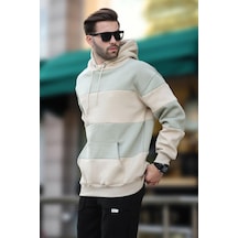 Madmext Bej Kapüşonlu Renk Bloklu Cep Detaylı Erkek Sweatshirt 7044 Bej