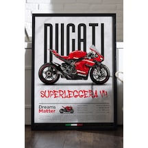 Ducati Superleggera V4 Siyah Ahşap Çerçeveli Poster, Dekoratif Motosiklet Duvar Tablosu