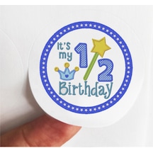 48 Adet 4 Cm Mavi Half Birthday Baskılı Mat Etiket Sticker - Yarım Yaş Doğum Günü