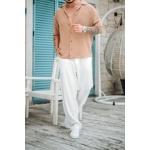 Tarz Cool Erkek Krep Kumaş Oversize Gömlek Krem
