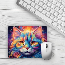 Gökkuşağı Renkli Kedi Tasarımlı Baskılı 18x22 Cm Mouse Pad
