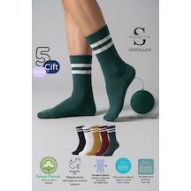 Socketta 5'li Karışık Renkli Üniseks Spor Pamuk Dikişsiz Esnek Havlu Taban Soket Çorap - Premium Yeşil-hardal-beyaz-siyah-bordo