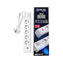 De-pa 5'li Akım Korumalı Grup Priz 1,5 Metre Kablolu, 25w Pd Type-c Ve Qc 3.0 Usb Hızlı Şarj, 16a 3500w, Anahtarlı, Çocuk Korumalı Topraklı Uzatma Prizi