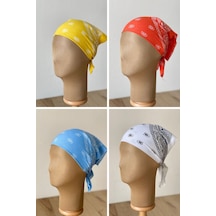 Pamuklu Klasik Desen Unisex 4lü Bandana Seti Renkli Bandana Etnik Desenli A Kalite Bandana Kırmızı-leylak