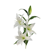 Yapay Çiçek Beyaz Lilyum 3 Kafalı Uzun Dal Çiçek Zambak Lily Flowers 80cm