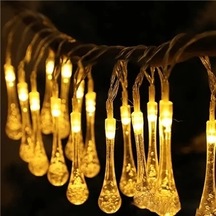 10 Led 2 Metre Sarı Kristal Su Güneş Enerjili Led Işık Solar Bahçe Ağaç Lamba Aydınlatması