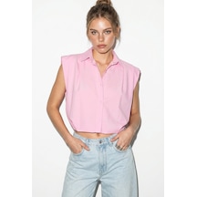 Kadın Kolsuz Gömlek Yaka Beli Lastikli Balon Crop Gömlek Dg261030 60286343 - Pembe