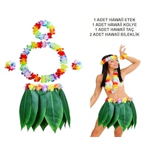 Yetişkin Hawaii Kostüm Seti - Yaprak Etek &amp Amp Hawaii Set - 5 Parça Çok Renkli